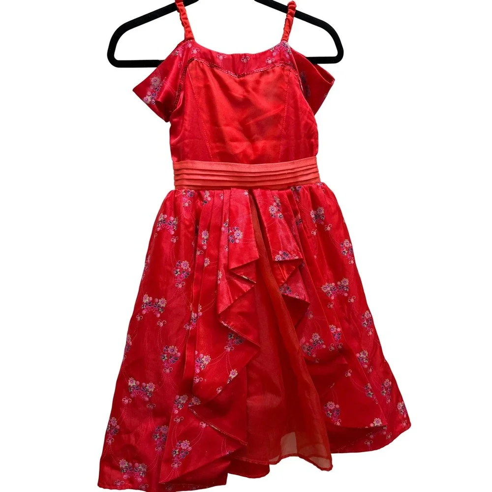 Disney Parks Elena of Avalor Red Floral Glitter Costume Dress Girls Medium M‎